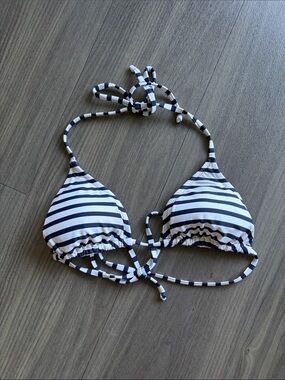 J. Crew Peach Lined Navy and White Stripe Triangle Bikini Top